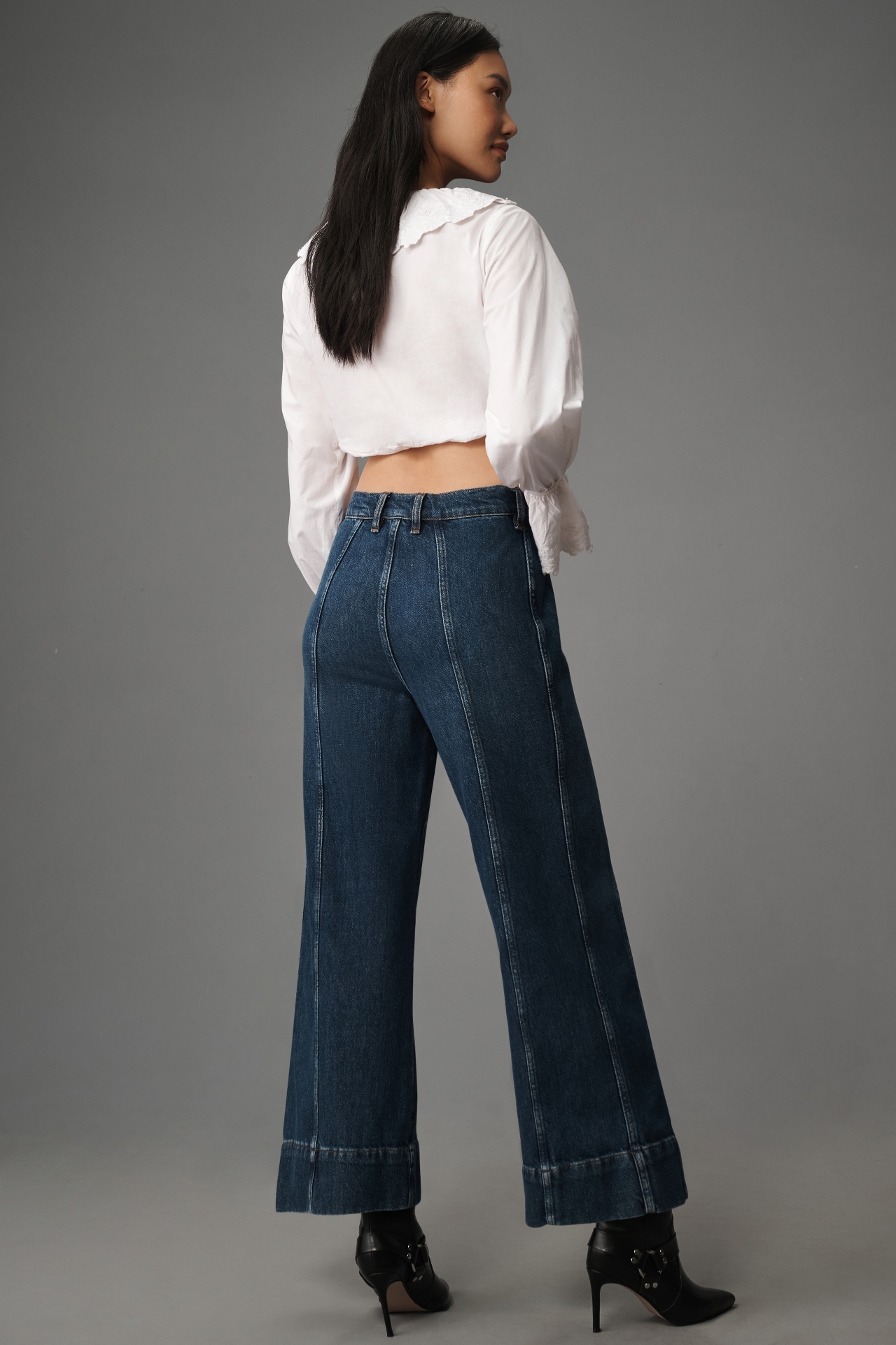 FRAME Seamed High-Rise Crop Wide-Leg Jeans