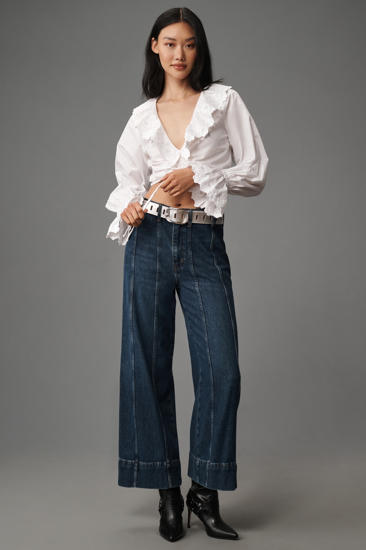 FRAME Seamed High-Rise Crop Wide-Leg Jeans