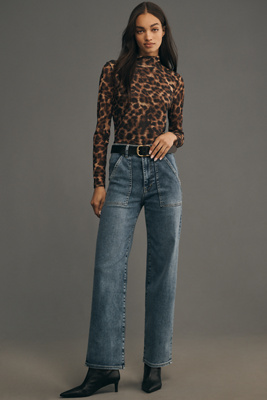 Frame The Trapunto High-rise Straight-leg Jeans In Blue