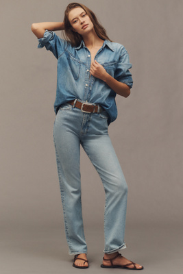 FRAME THE PIXIE RULER PETITE HIGH-RISE STRAIGHT-LEG JEANS 