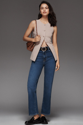 Frame Le Sleek High-rise Straight Jeans In Blue