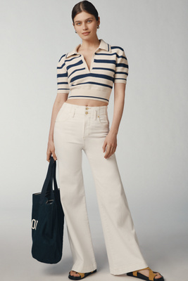 Frame The Seamed Wide Leg Trouser Jeans In White
