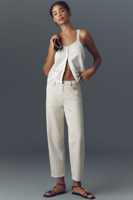 Shop Frame The Candle Mid-rise Tapered Jeans In Beige