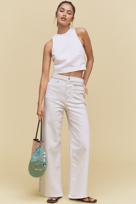 Shop Frame The Anchor High-rise Crop Wide-leg Jeans