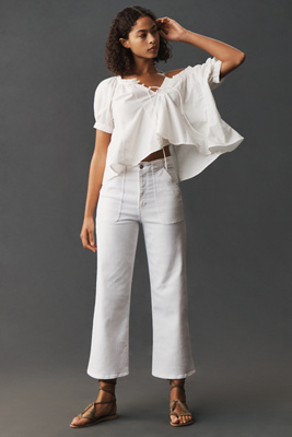 Shop Frame The Modern Pocket High-rise Crop Wide-leg Jeans