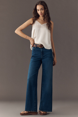 Frame Le Slim Palazzo Bardot Pocket Jeans In Blue