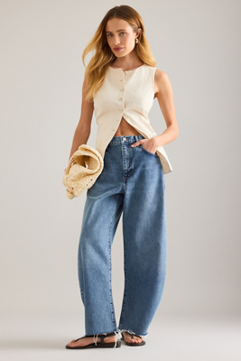 Jeans Bubble Crop Barrel Leg en Blue, taille: 25 chez Anthropologie - FRAME - Modalova