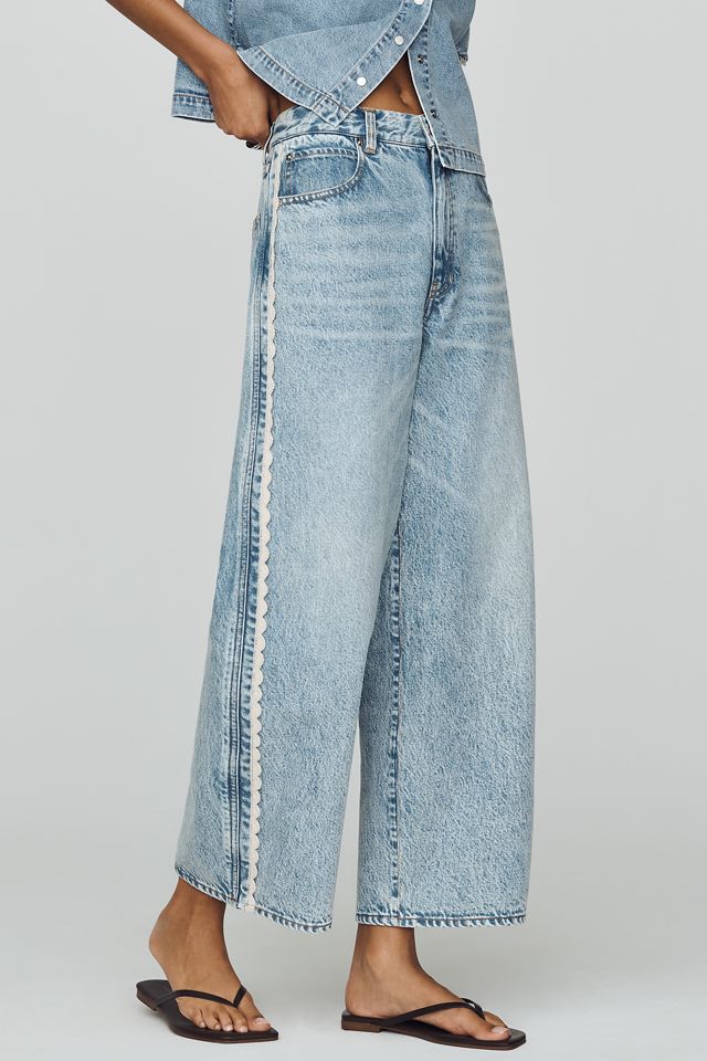 FRAME Crochet Bow High Rise Crop Barrel Jeans #1