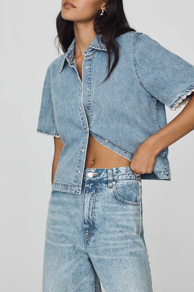 FRAME Crochet Bow High Rise Crop Barrel Jeans #2