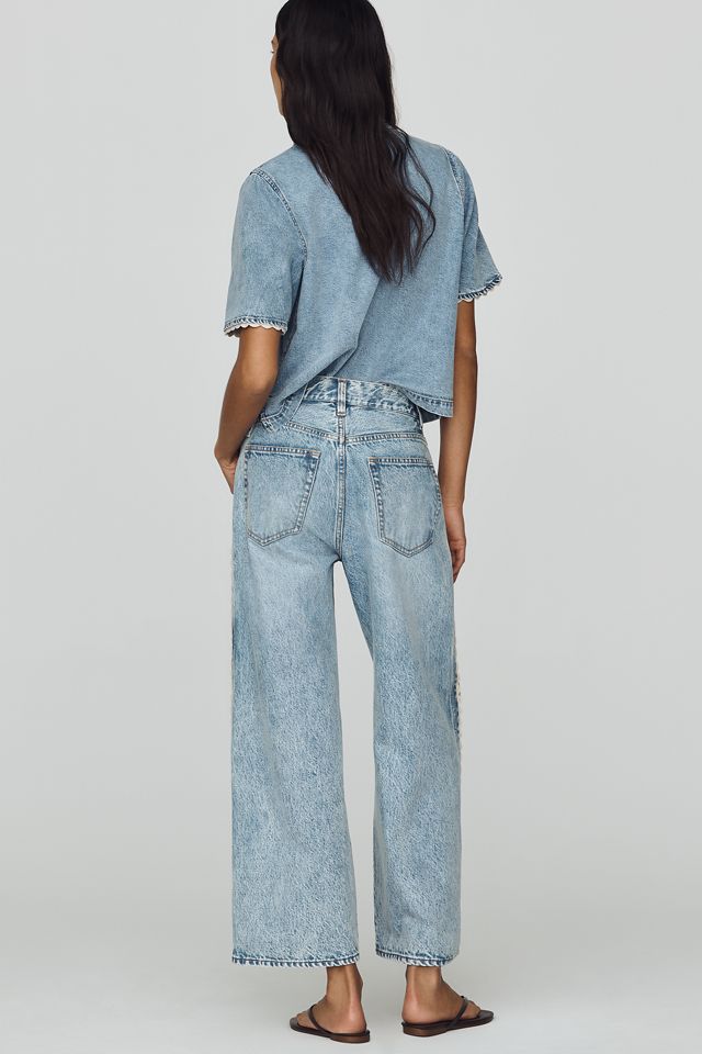 FRAME Crochet Bow High Rise Crop Barrel Jeans #3