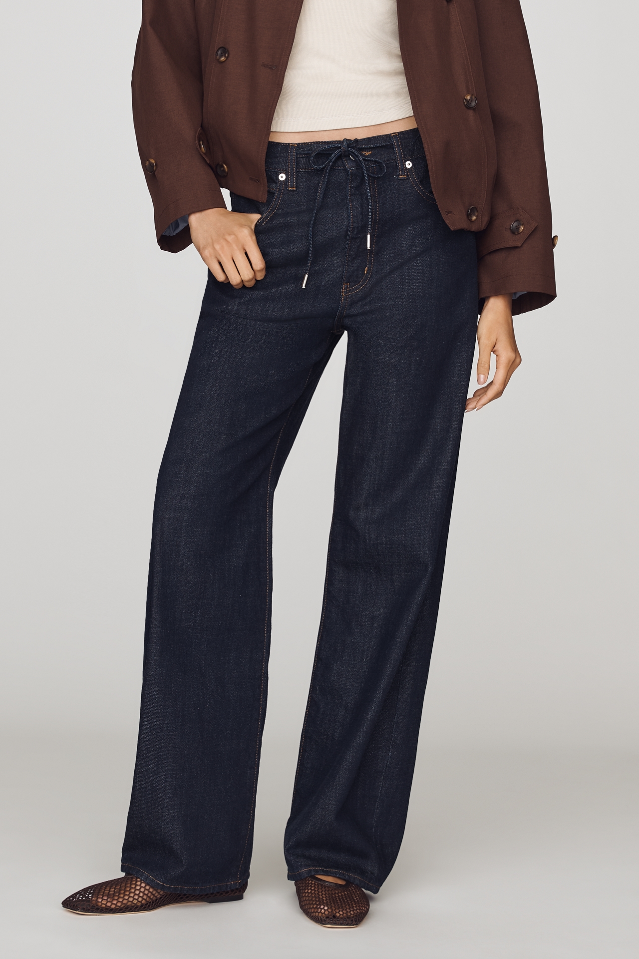 FRAME Off Duty High-Rise Wide-Leg Drawstring Jeans