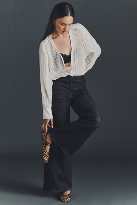 Maeve Scallop High-rise Wide-leg Jeans In Black