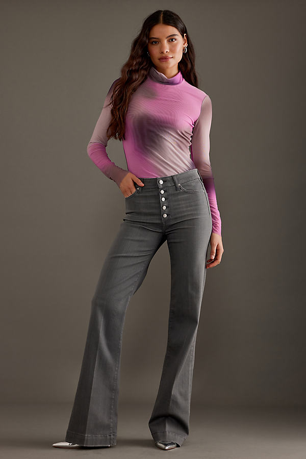 Paige Leenah High-rise Buttoned Wide-leg Jeans In Pink
