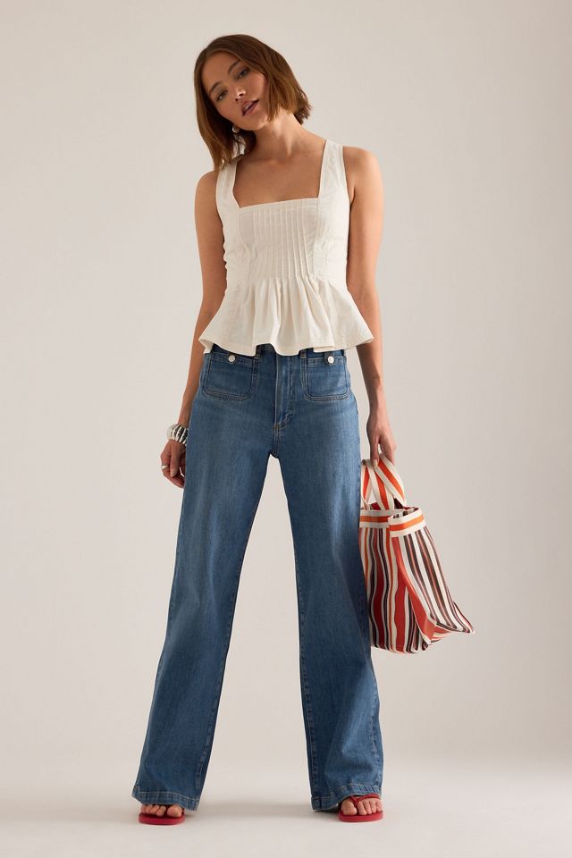 PAIGE Anessa Patch Pocket Wide-Leg Jeans #4