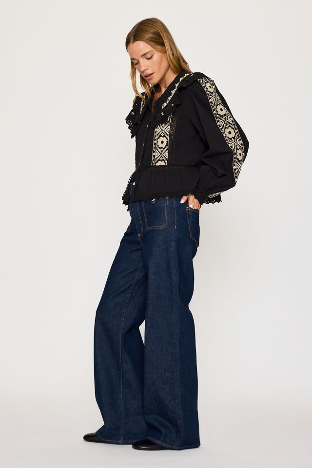 PAIGE Anessa Jeans mit weitem Bein und aufgesetzten Taschen #1