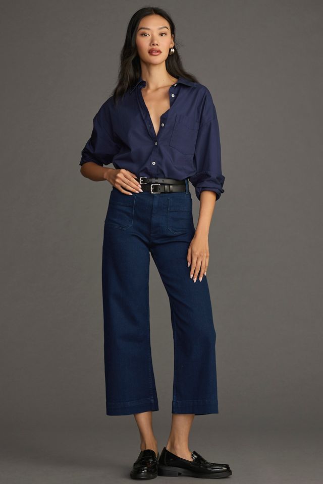 The Colette Denim Cropped Wide-Leg Jeans by Maeve