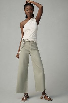 Shop Maeve The Ettie High-rise Crop Wide-leg Jeans By  In Green