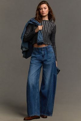 Pilcro High-rise Tapered Wide-leg Jeans In Blue
