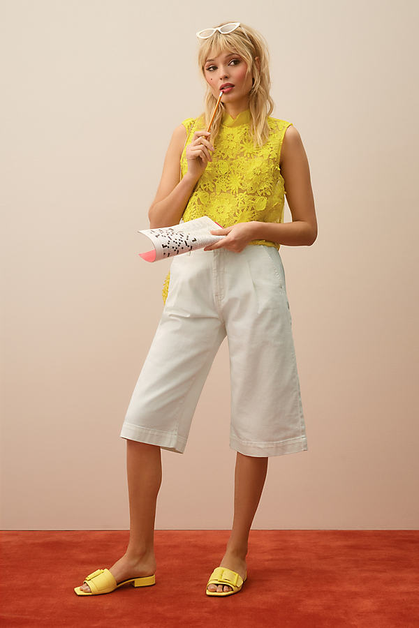 Pilcro High-rise Pleated Culotte Jeans In White
