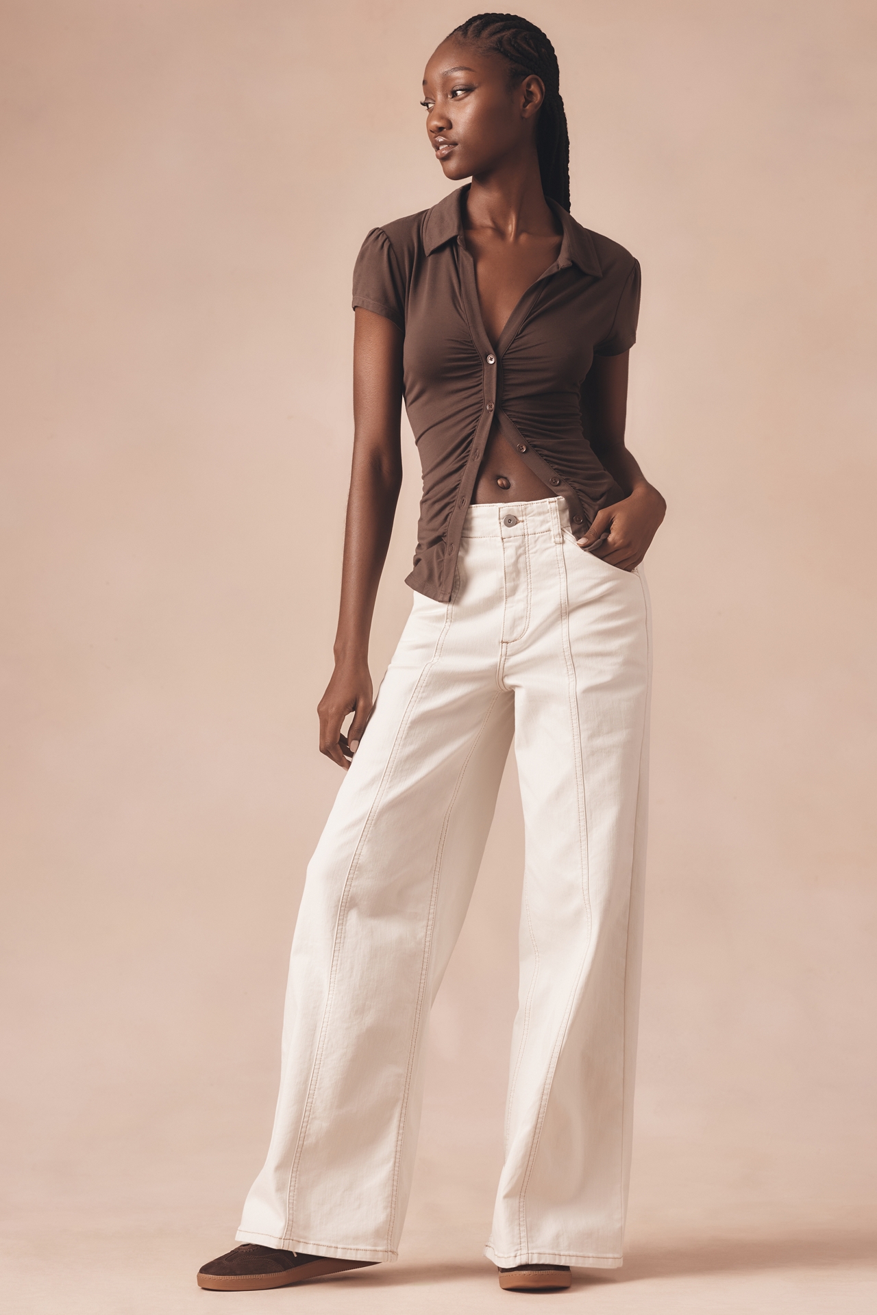 The Delaney Clean-Seamed High-Rise Wide-Leg Jeans by Maeve