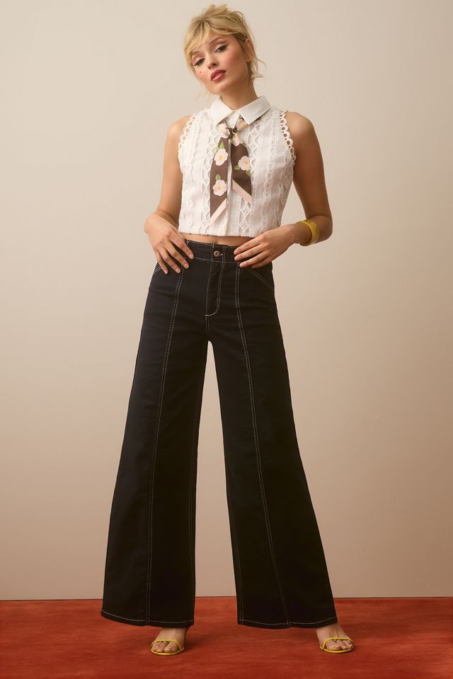 Maeve Seamed High-Rise Wide-Leg Jeans