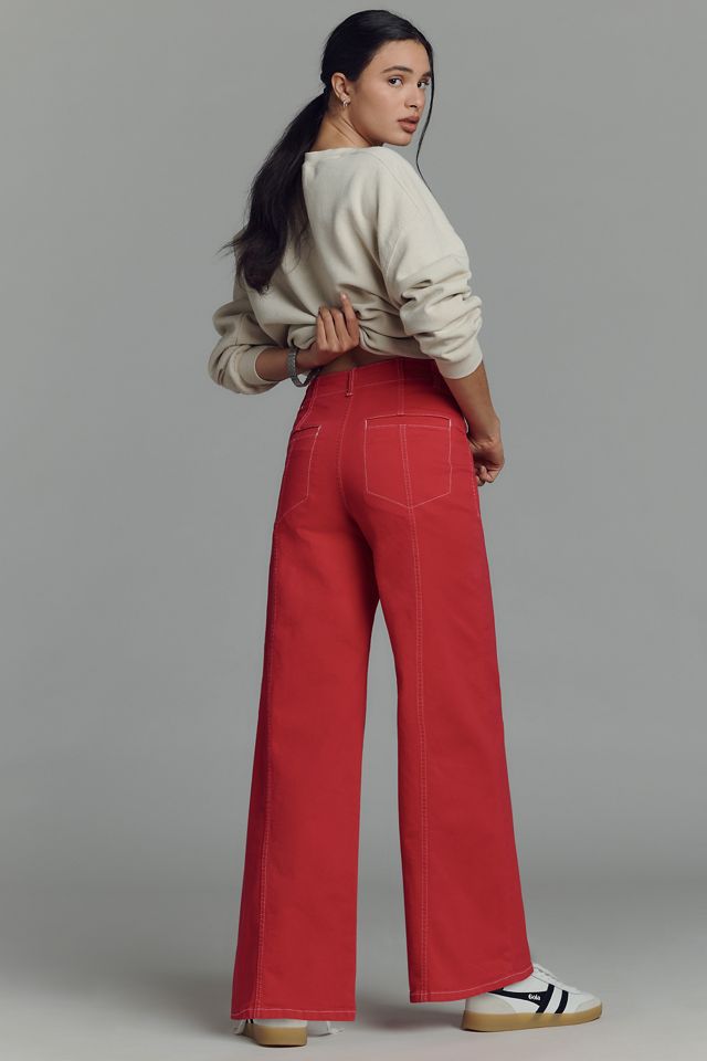 Jeans a Gamba Larga a Vita Alta con Cuciture Pulite Maeve #1