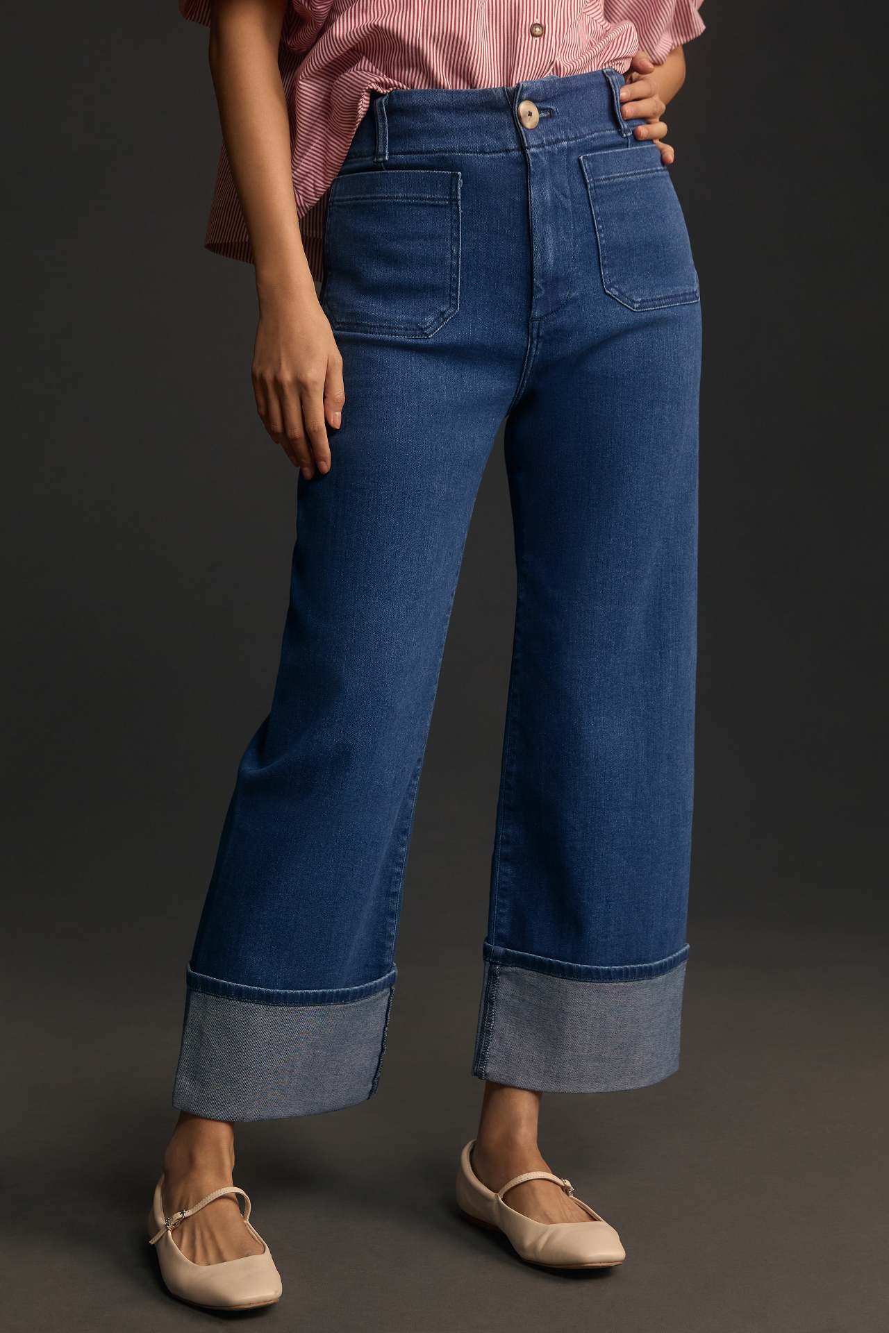 The Colette Cuffed High-Rise Wide-Leg Jeans by Maeve