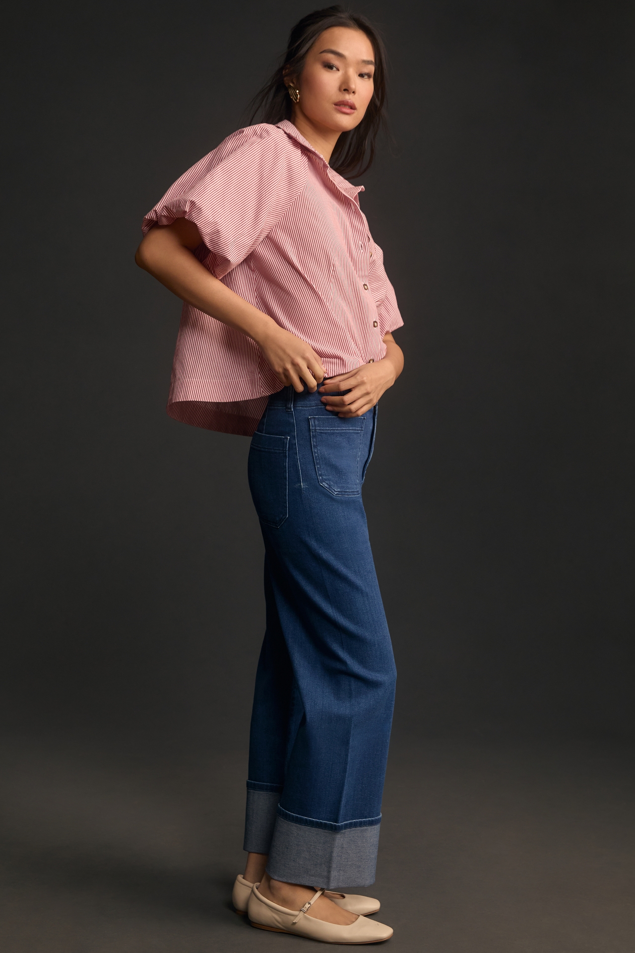 The Colette Cuffed High-Rise Wide-Leg Jeans by Maeve