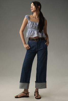 Shop Pilcro The Maisy Relaxed Cuff Mid-rise Straight-leg Jeans By  In Blue