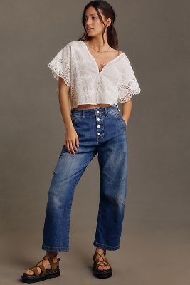 Shop Pilcro Arin Mid-rise Barrel Jeans In Blue