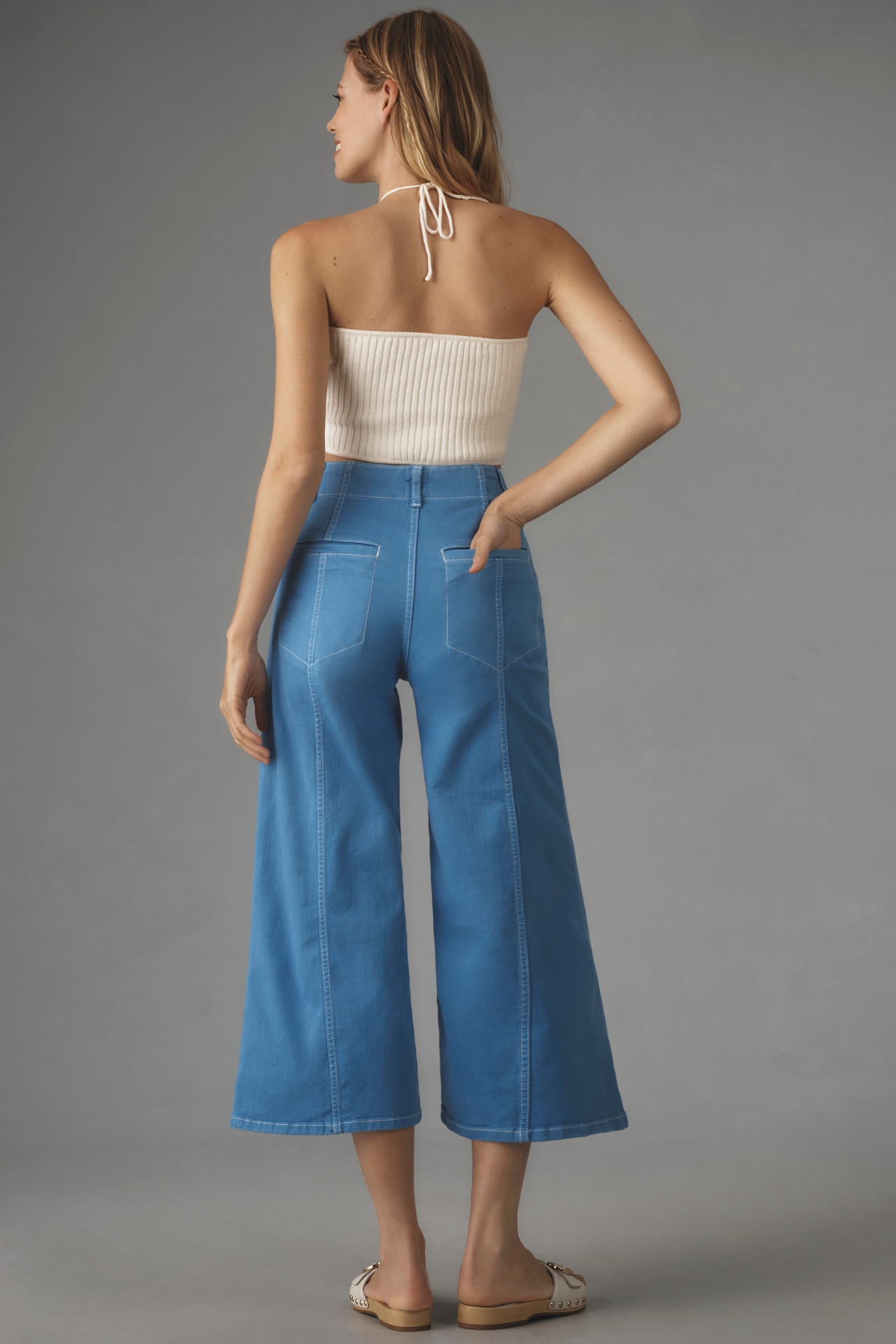 The Delaney Crop Clean-Seamed High-Rise Wide-Leg Jeans by Maeve