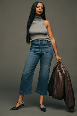 Shop Maeve The Colette Denim High-rise Cropped Wide-leg Jeans By  In Blue