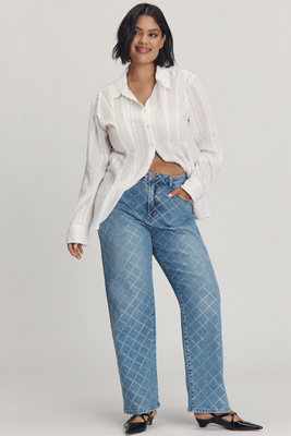 Eloquii Plus Diamond Sparkle High-rise Taper Jeans In Blue
