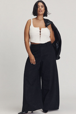 Eloquii Plus Embellished High-rise Wide-leg Pants In Black