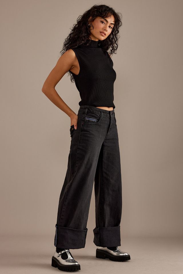 Wide leg outlet cropped black jeans