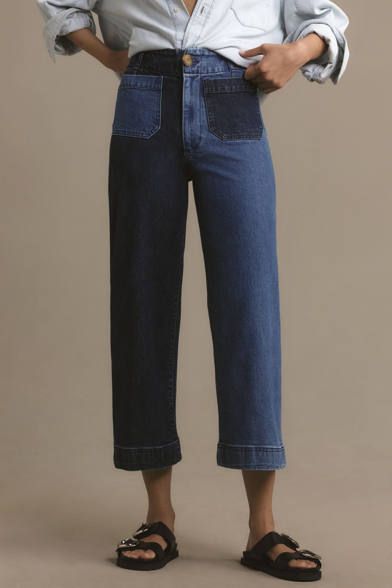 The Colette Cropped Wide-Leg Pants by Maeve: Denim Edition