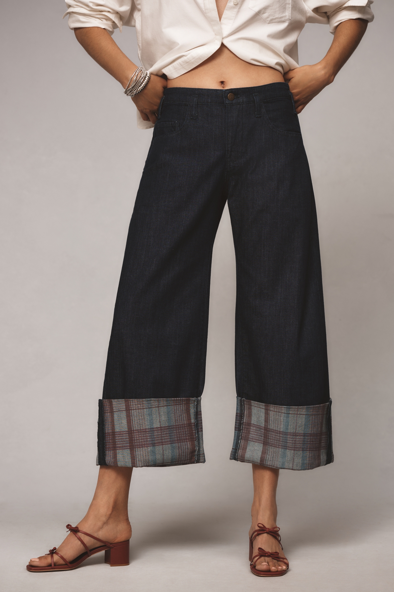 The Sport Cuff Mid-Rise Crop Wide-Leg Jeans by Pilcro