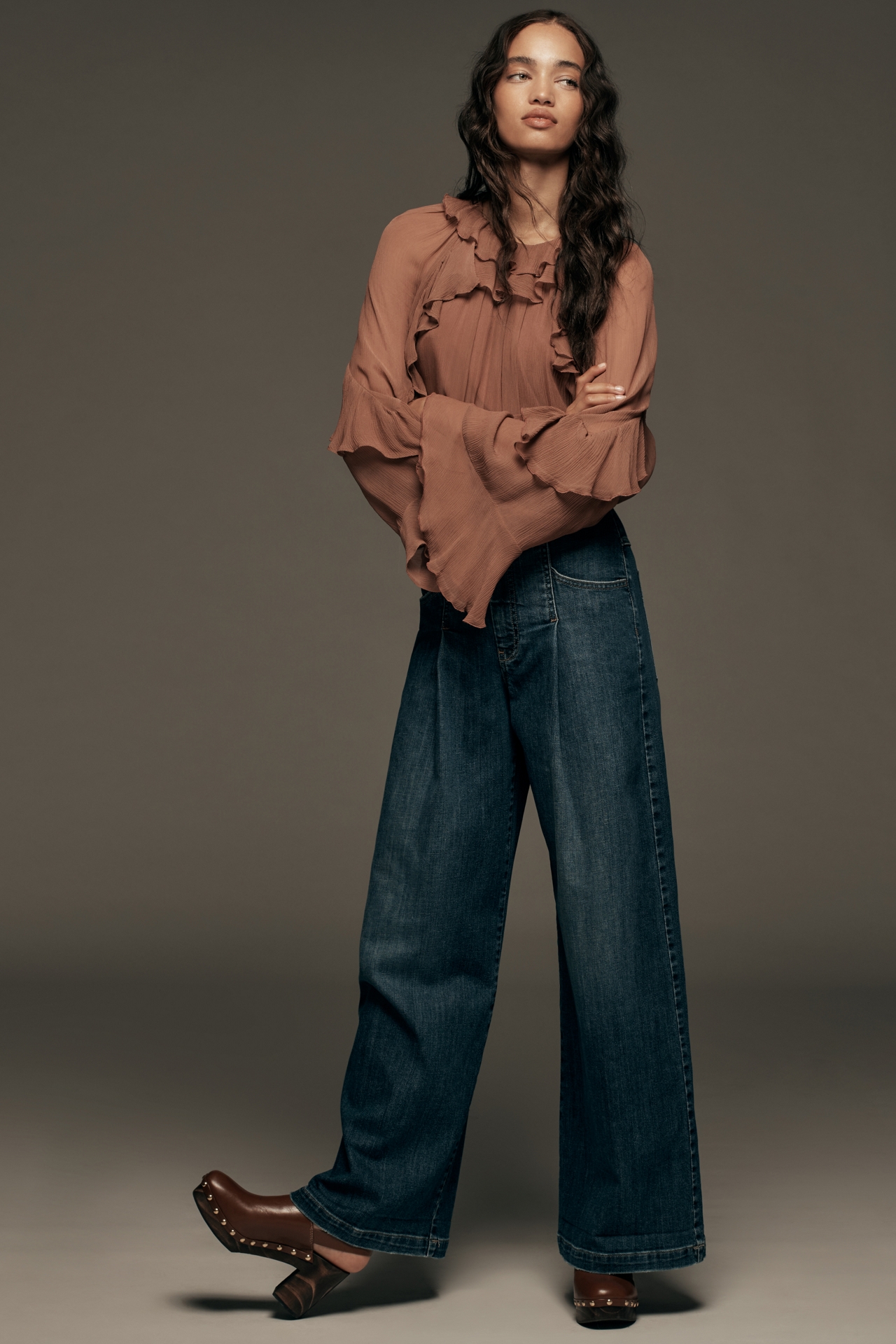 The Emory Pleated High-Rise Wide-Leg Jeans by Pilcro