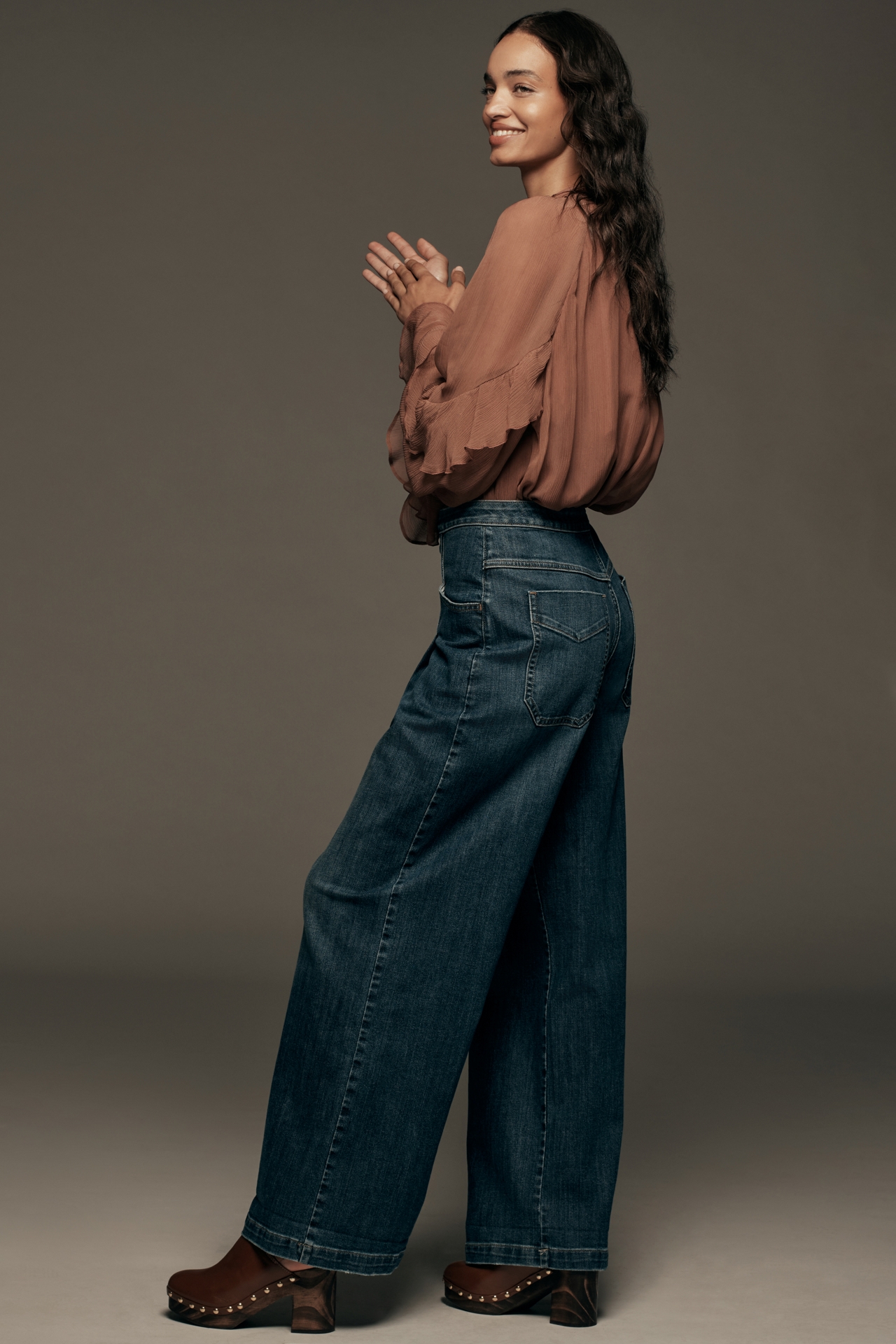 The Emory Pleated High-Rise Wide-Leg Jeans by Pilcro