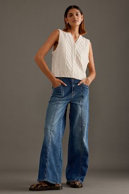 PILCRO CORSET SEAMED HIGH-RISE WIDE-LEG JEANS 