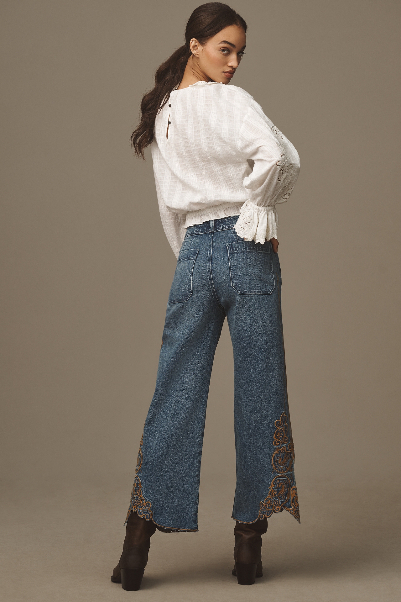 The Ettie High-Rise Cropped Jeans: Embroidered Hem Edition