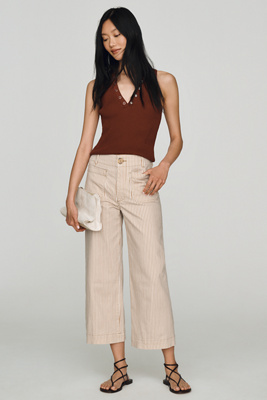 Maeve The Colette Striped Crop Wide-leg Jeans By  In Brown