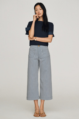 Maeve The Colette Striped Crop Wide-leg Jeans By  In Blue