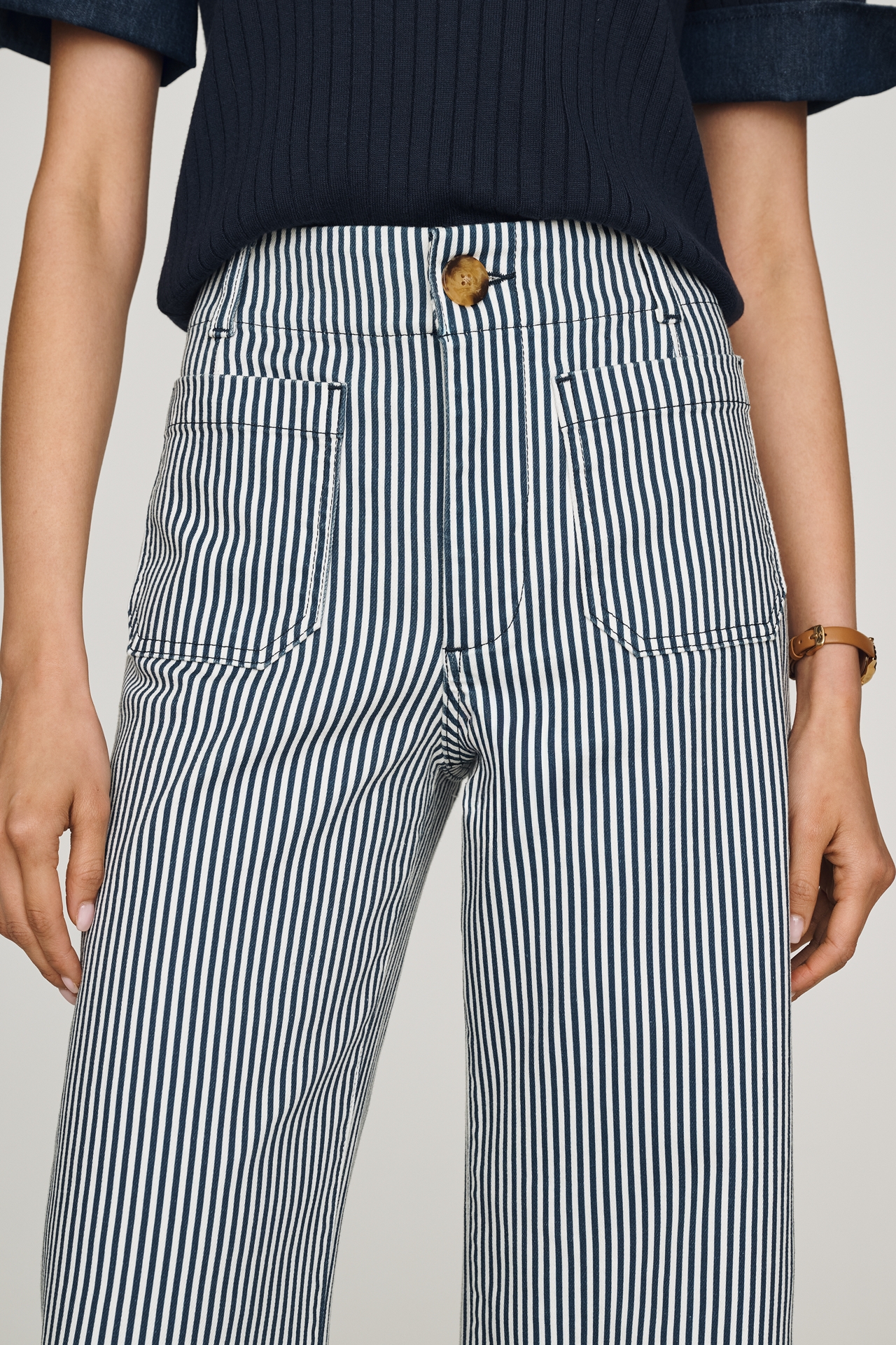 Maeve Colette Striped High-Rise Wide-Leg Cropped