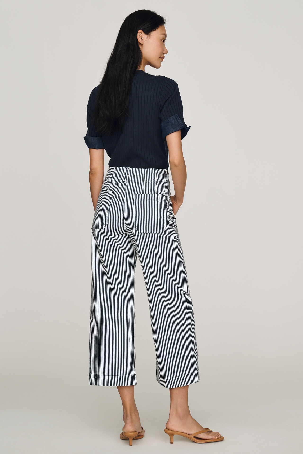 Maeve Colette Striped High-Rise Wide-Leg Cropped
