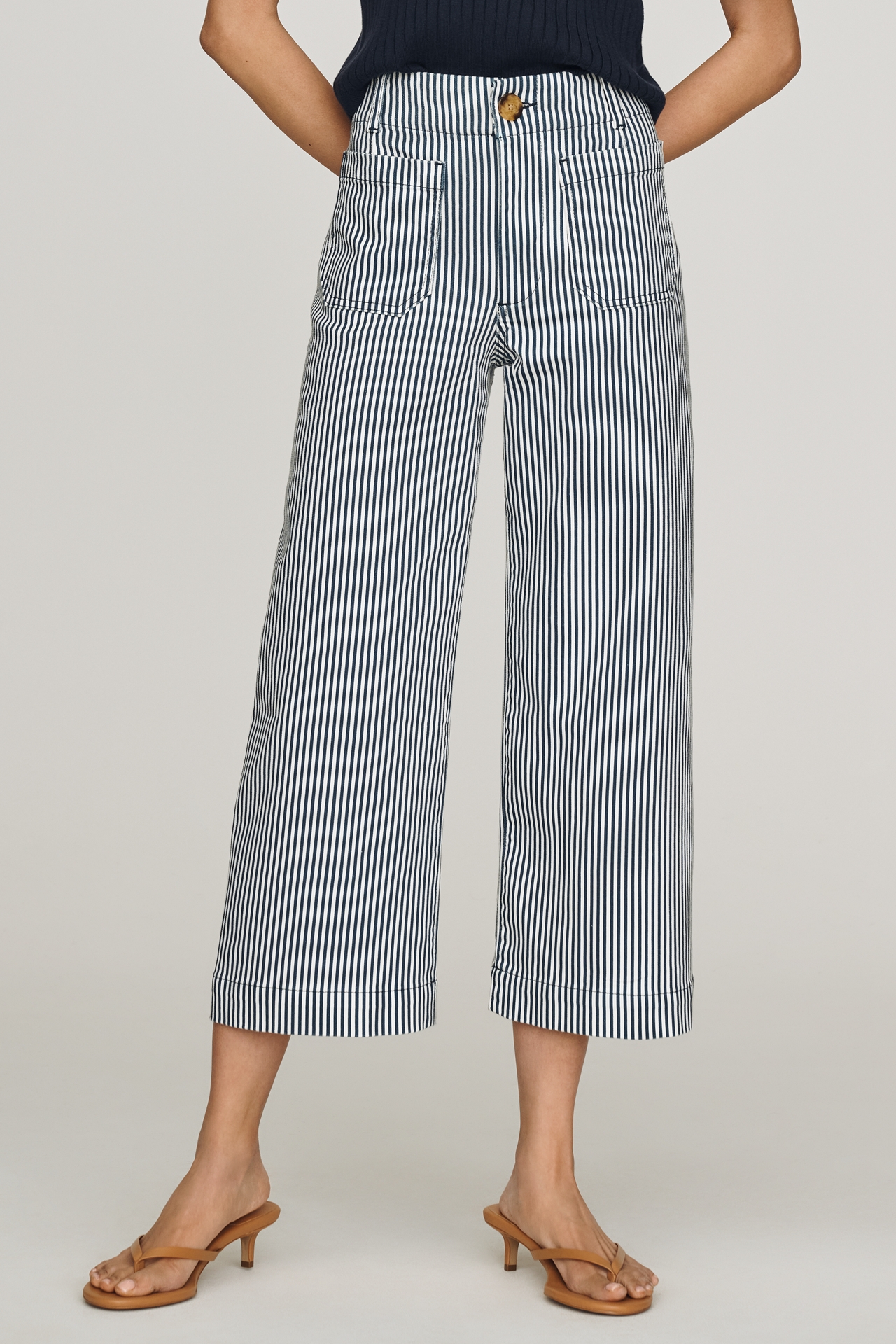 Maeve Colette Striped High-Rise Wide-Leg Cropped