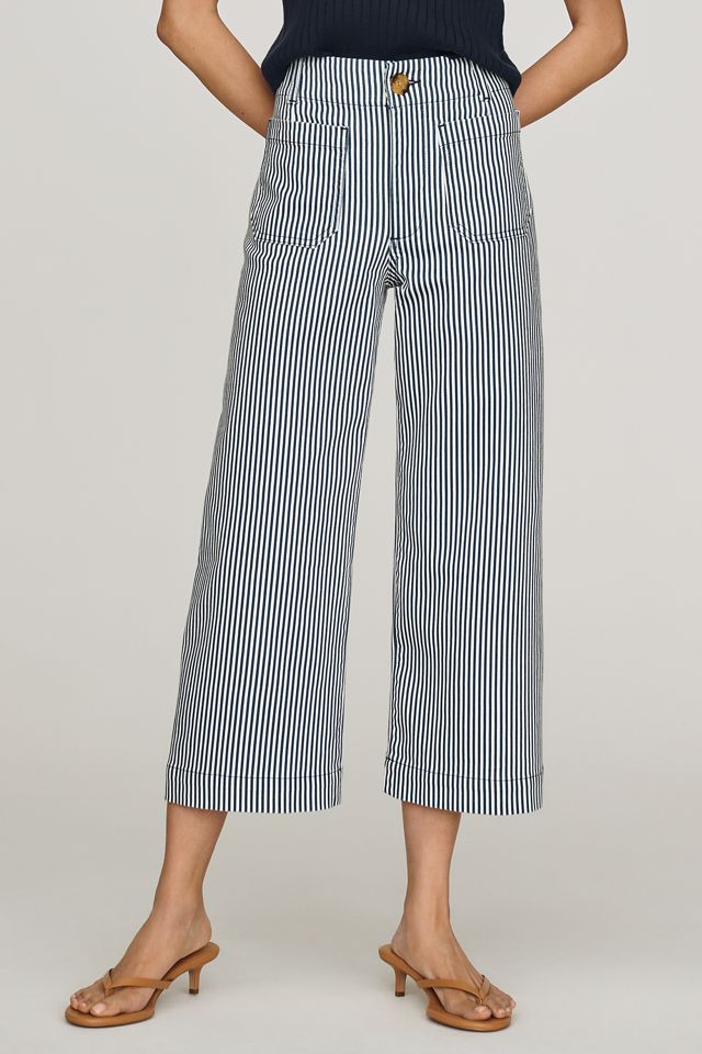 The Colette Cropped Wide-Leg Trousers by Maeve: Striped Edition