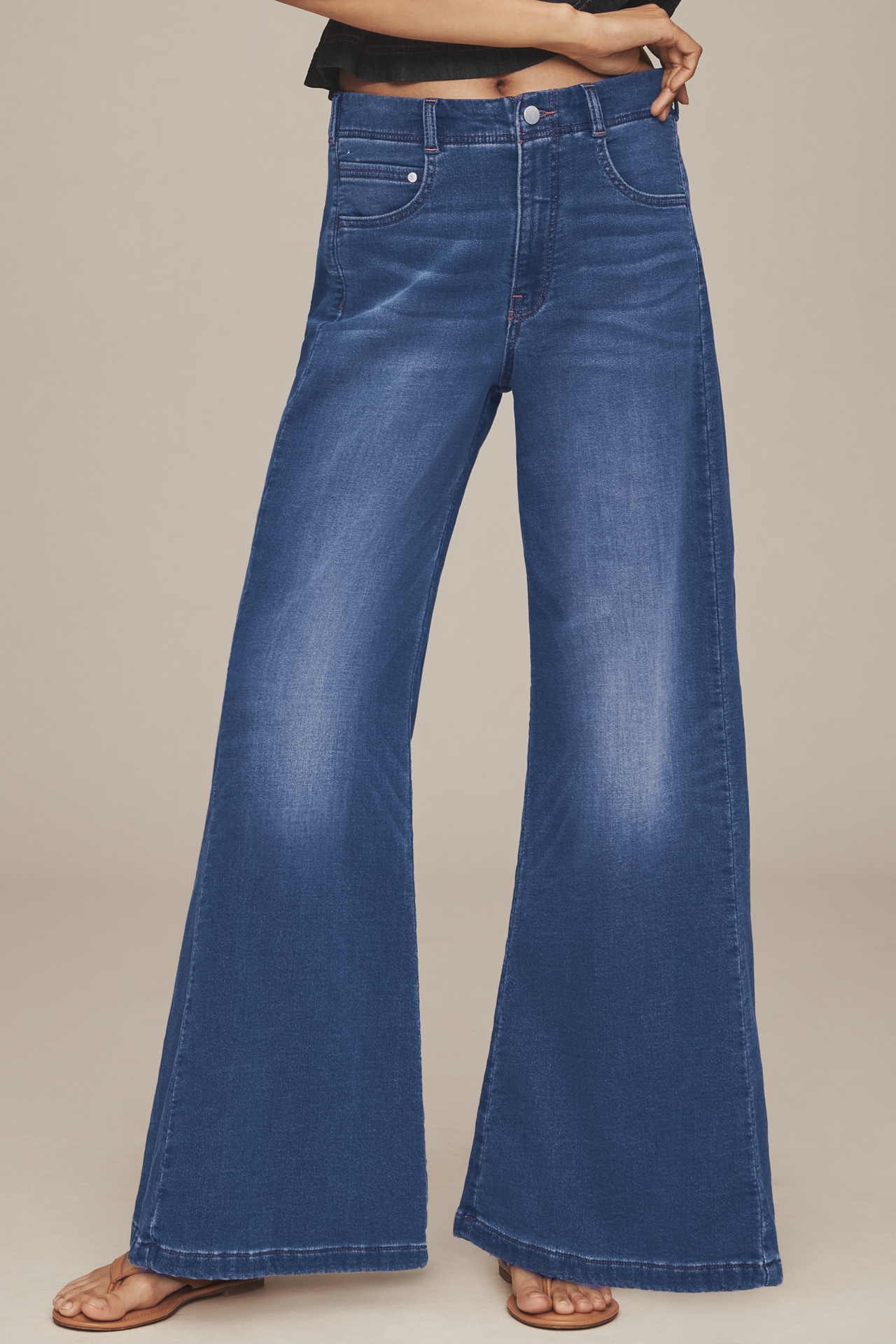 The Adi Knit Mid-Rise Flare Jeans by Pilcro
