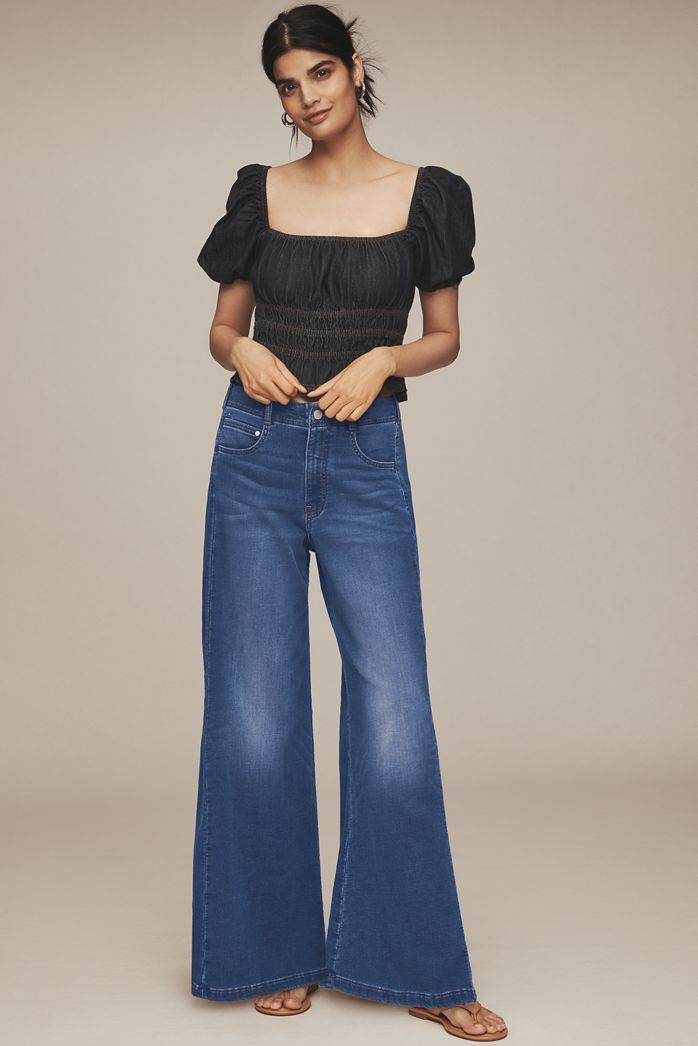 The Adi Knit Mid-Rise Flare Jeans by Pilcro