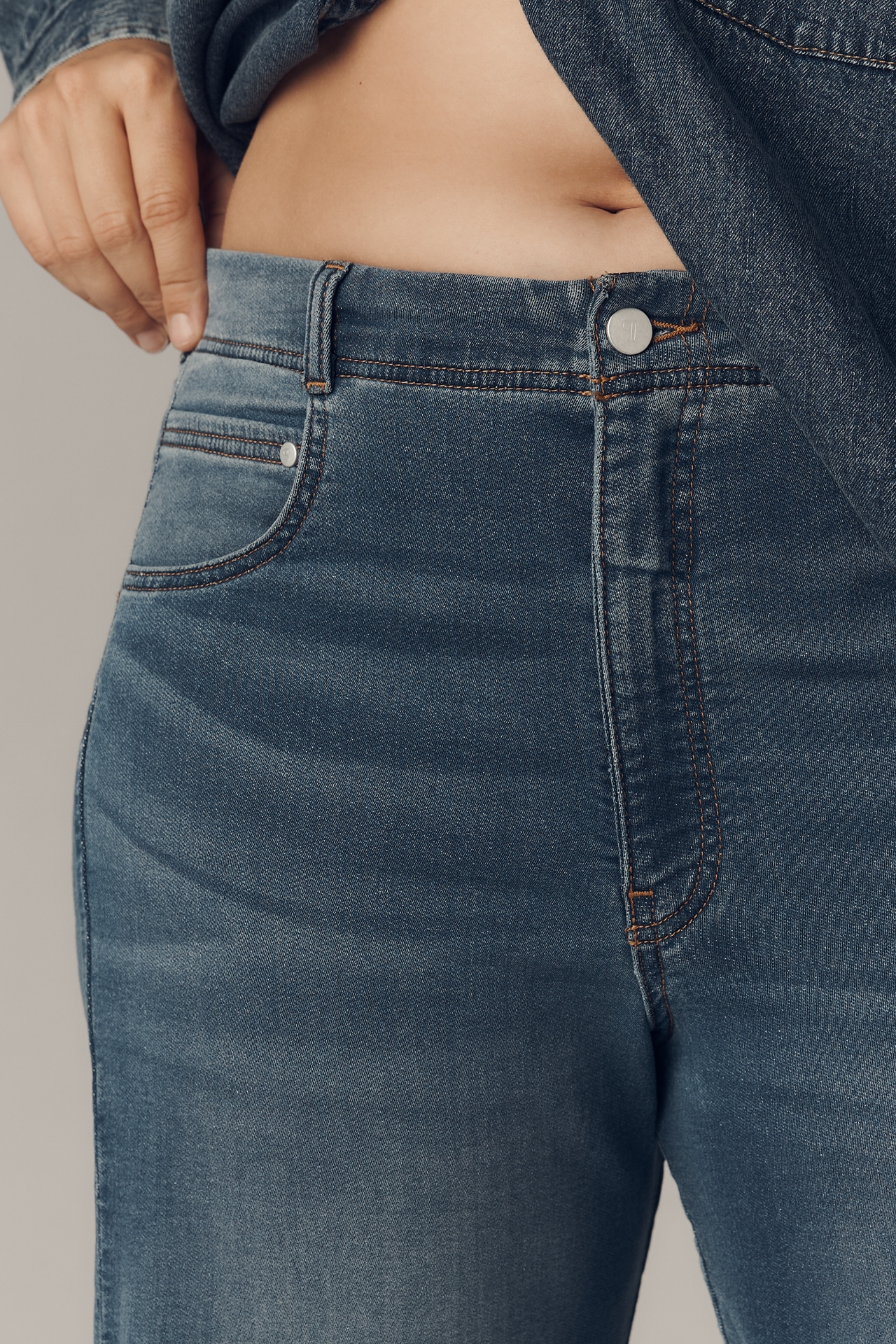 The Adi Knit Mid-Rise Flare Jeans by Pilcro
